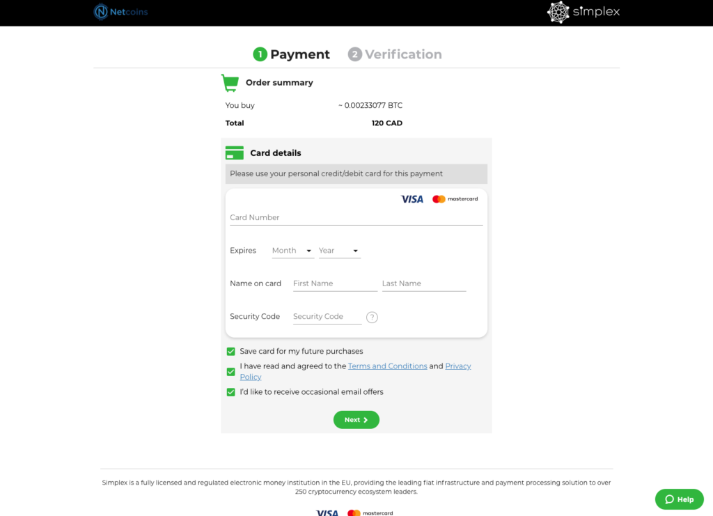 Simplex Checkout Credit Card