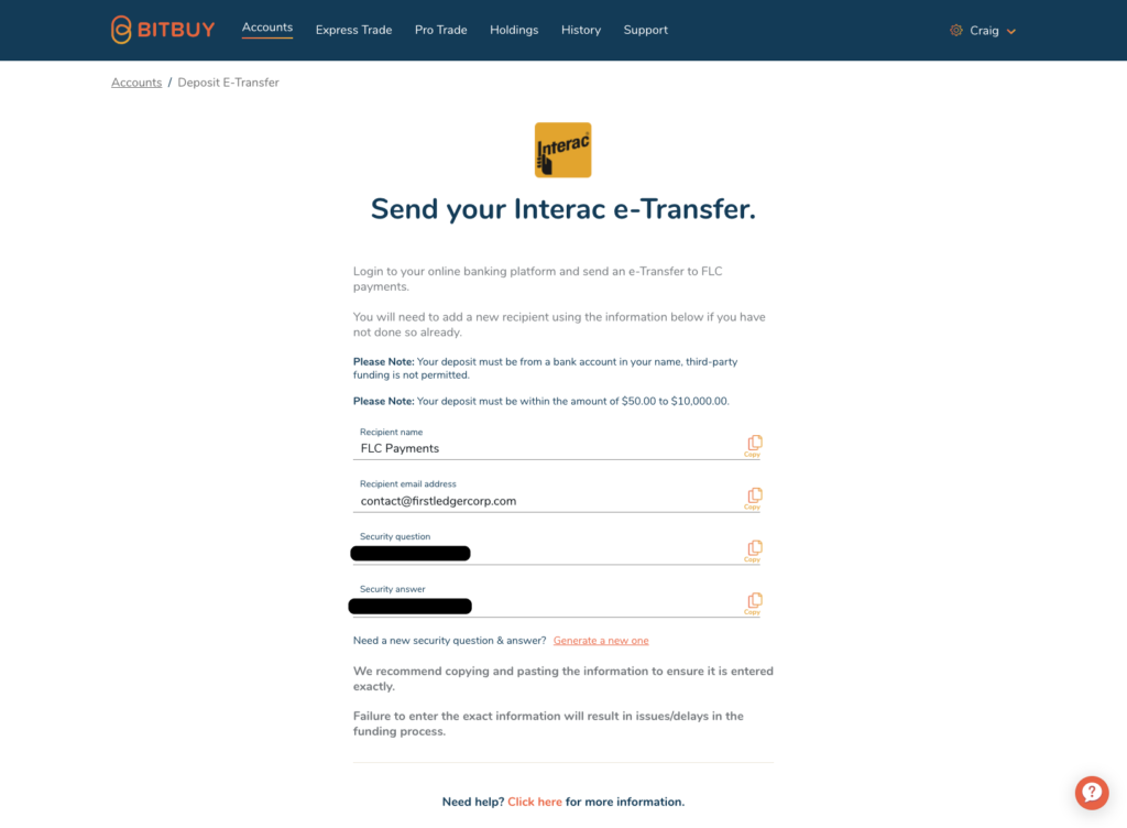 Bitbuy Interac e Transfer