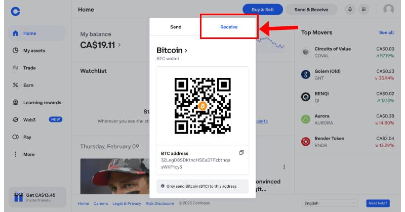 Revieve Bitcoin on Coinbase
